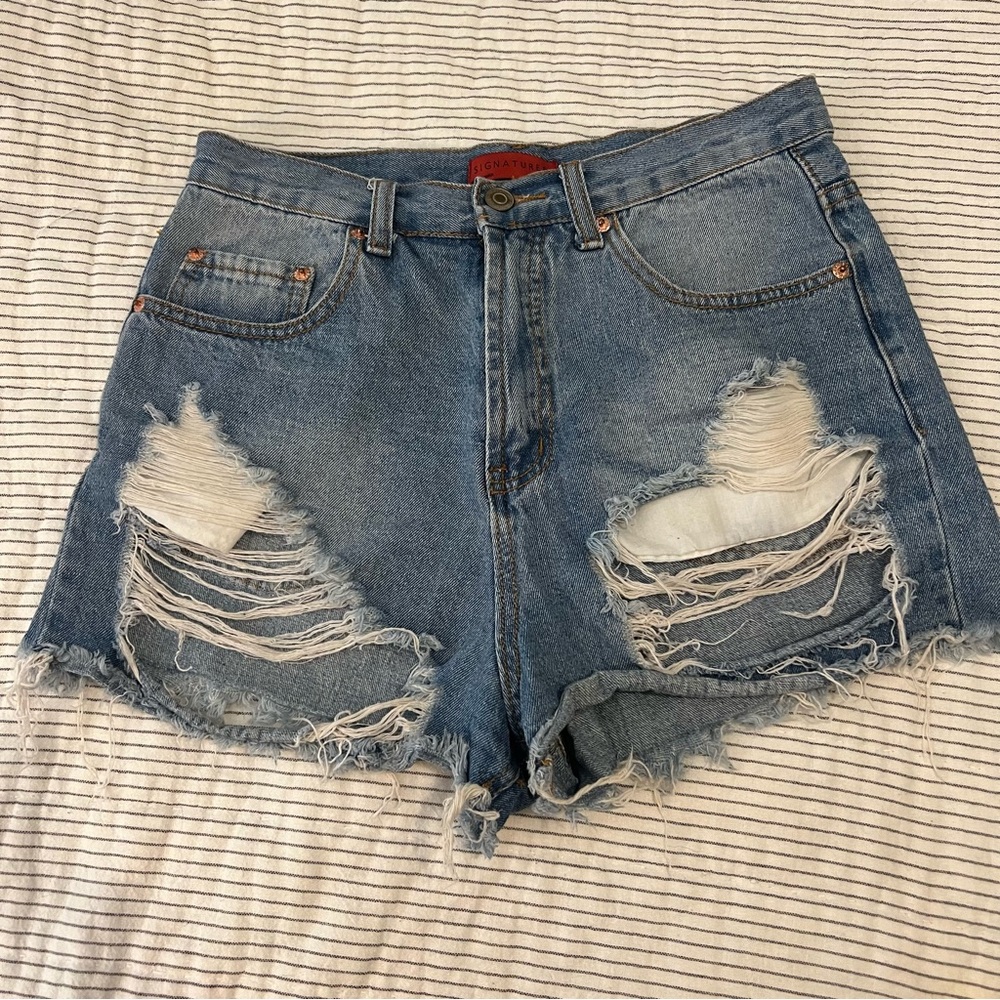 High Rise Destroyed Cut Off Denim Shorts 6